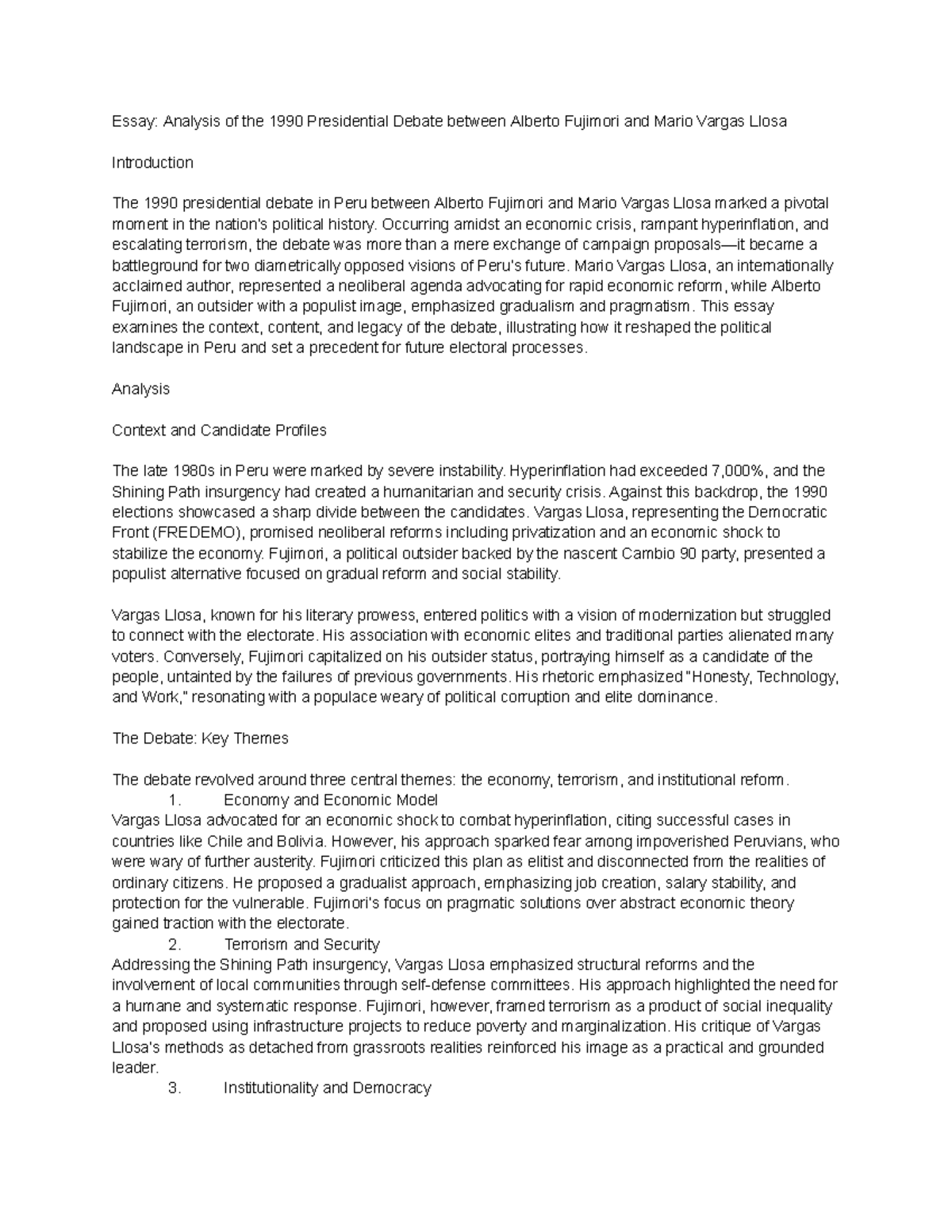 Essay: Analysis of the 1990 Presidential Debate (POLS 101) - Studocu