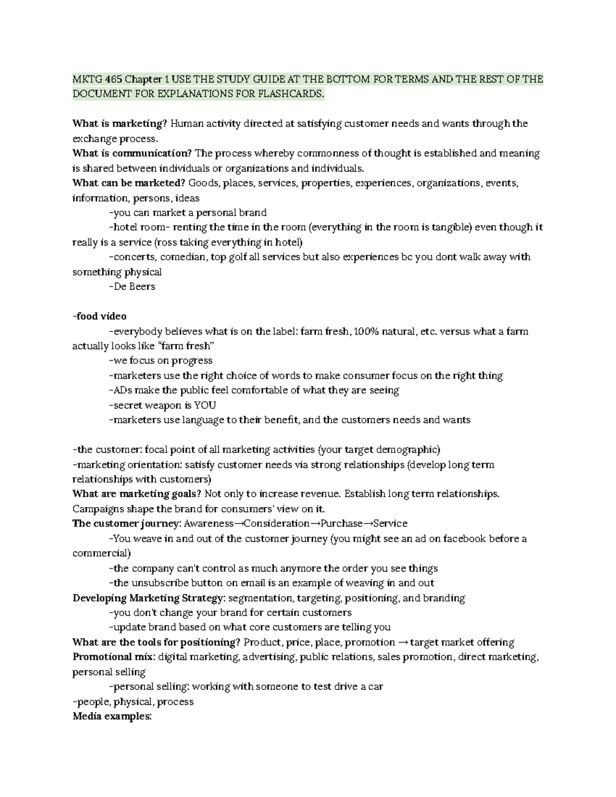 MKTG 465 Exam 1 Study Guide: Key Marketing Concepts and Strategies ...
