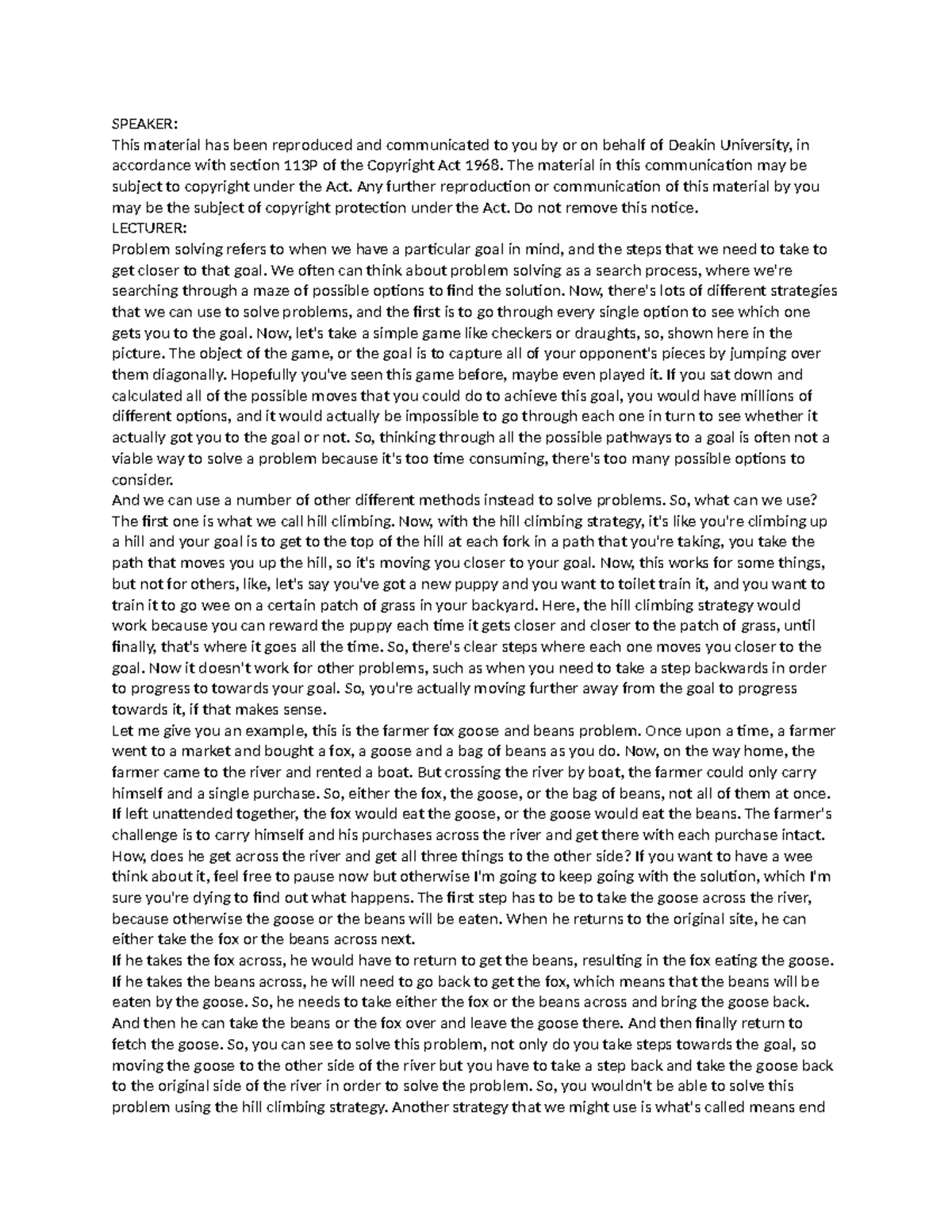 SPEAKER: Week 10.1 Lecture Notes on Problem Solving Strategies - Studocu
