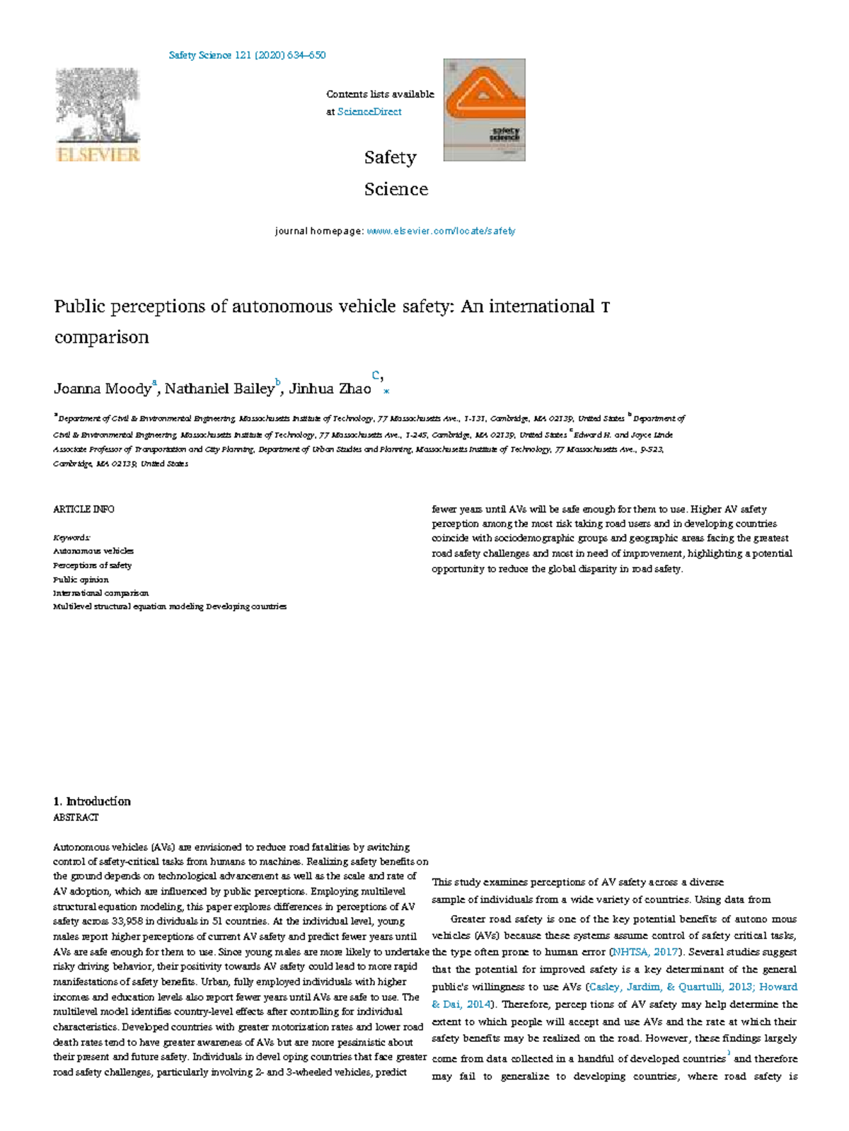 Perceptions of Autonomous Vehicle Safety: An Int'l Comparison Study ...