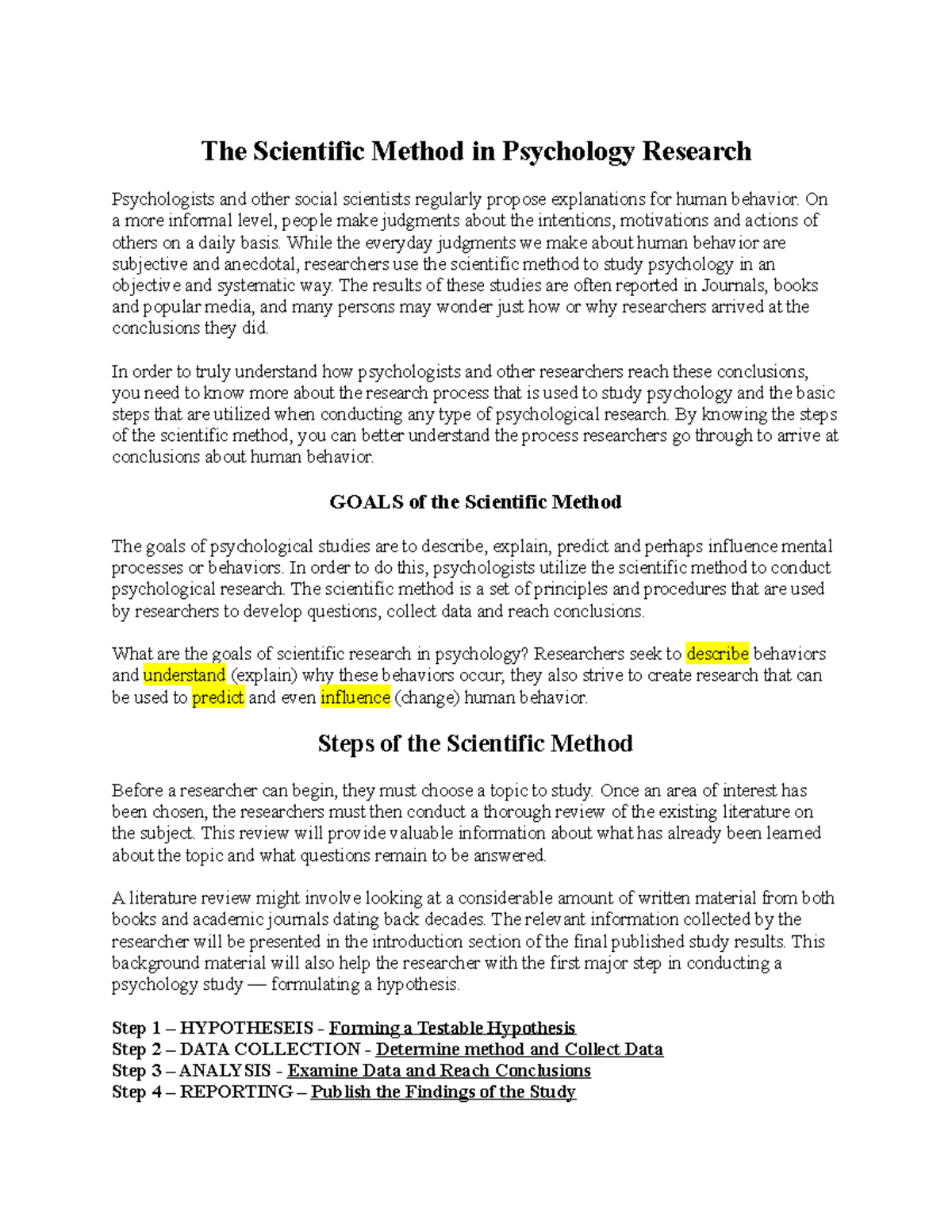 Psychology Research: Understanding the Scientific Method in Study - Studocu