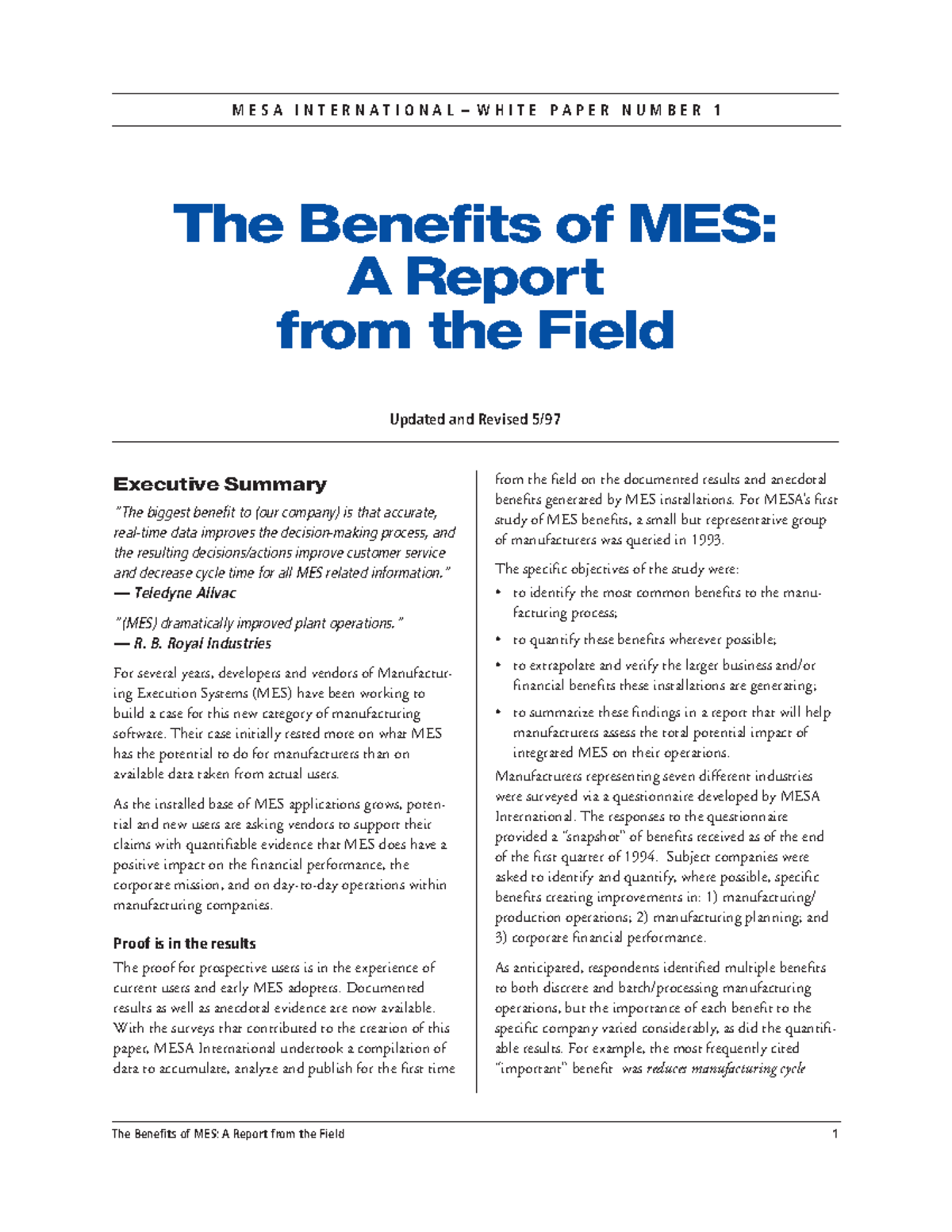 01 The Benefits of MES： A Report from the Field - The Benefits of MES ...