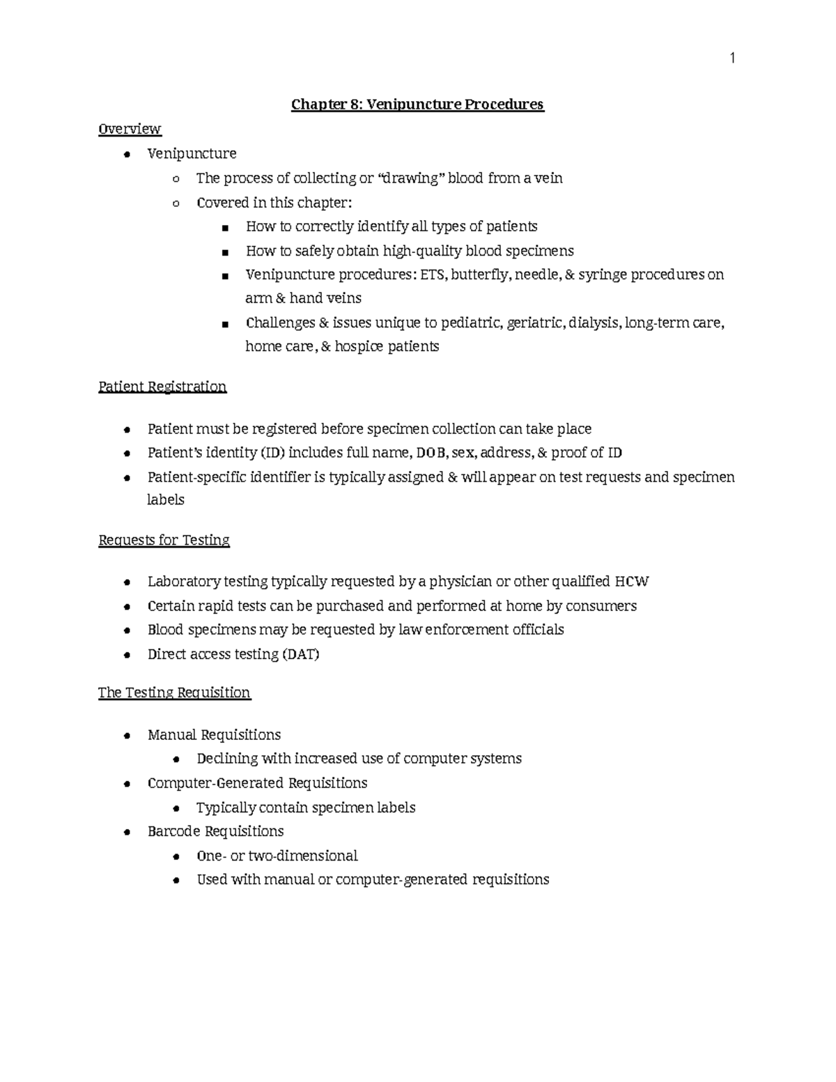 Chapter 8: Comprehensive Overview of Venipuncture Procedures - Studocu