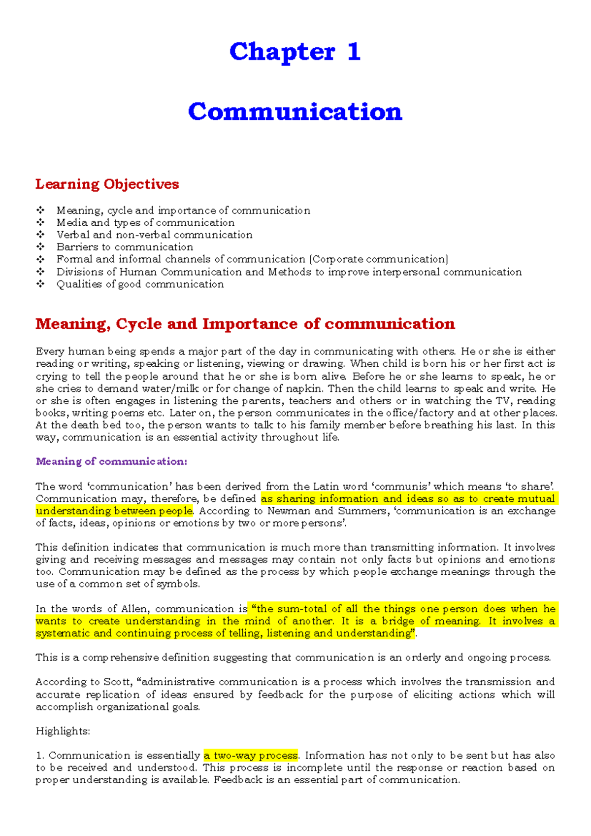 Chapter 1: Understanding Communication Concepts and Importance - Studocu