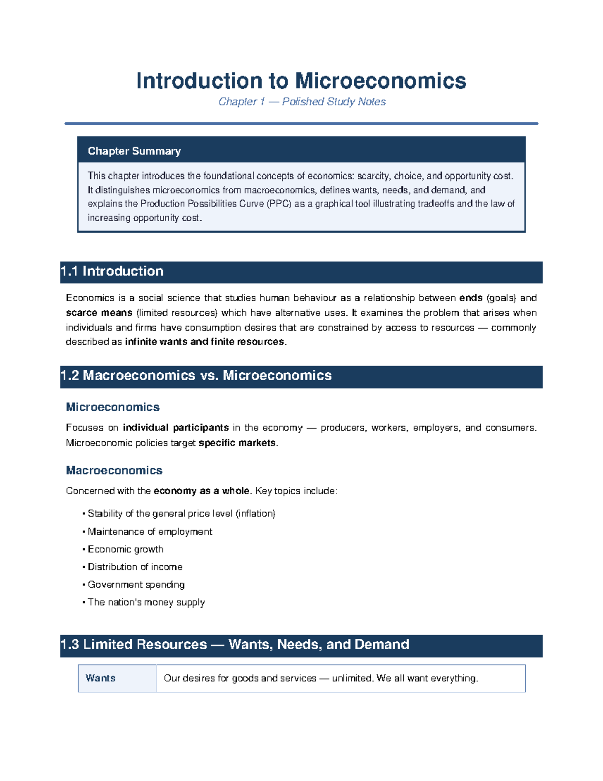 Microeconomics 101: Chapter 1 Study Notes on Scarcity & Choice - Studocu
