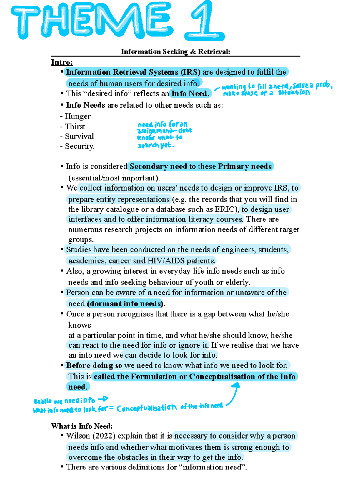 INL 210 - Comprehensive Notes on Information Seeking & Retrieval ...