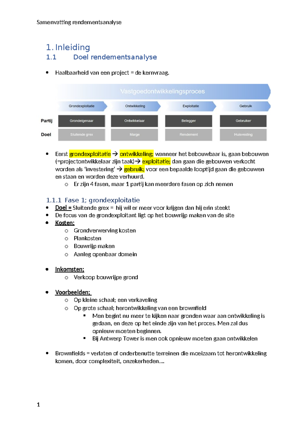 Samenvatting Rendementsanalyse voor Projectontwikkeling (RA-101) - Studocu