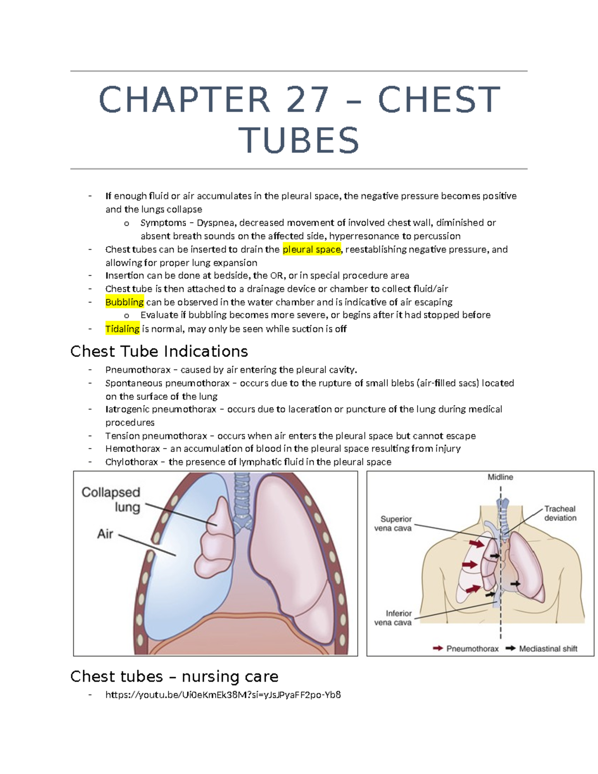 Chest+Tubes+Sim F23 - Chest tube notes - CHAPTER 27 – CHEST TUBES - If ...