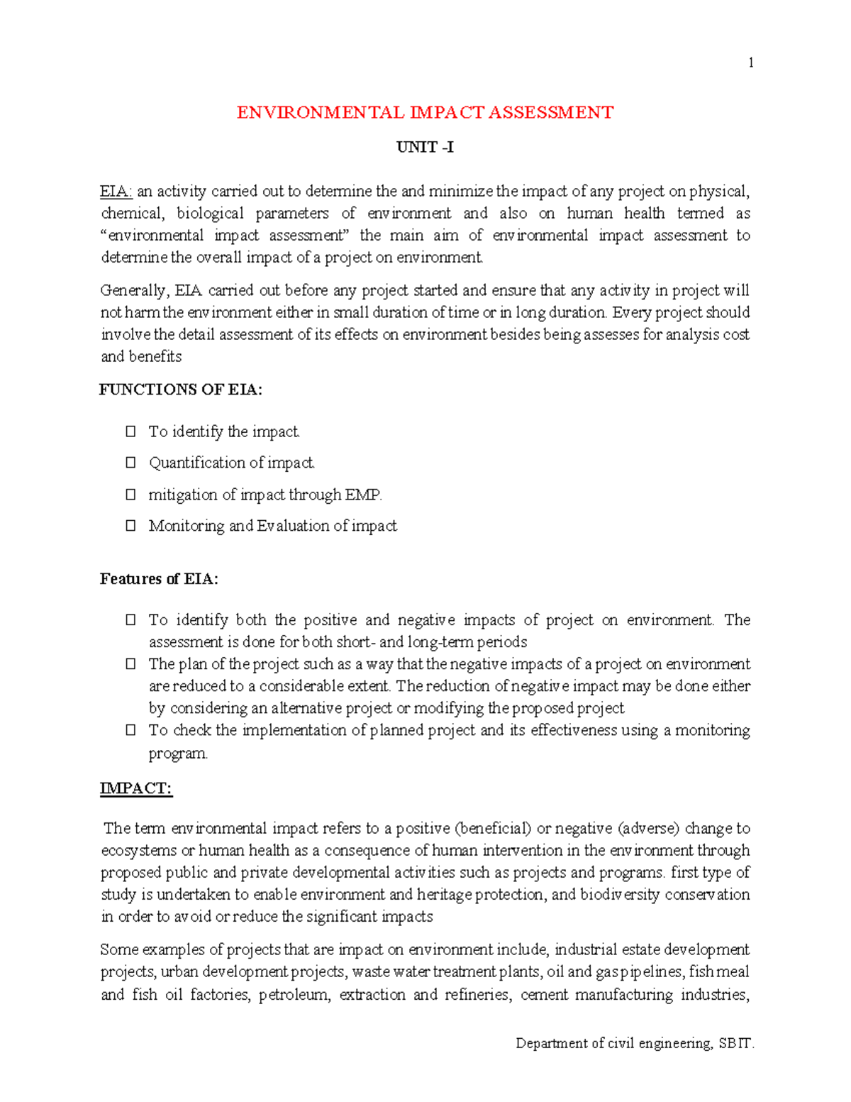 EIA Overview and Functions: Environmental Impact Assessment (EIA ...
