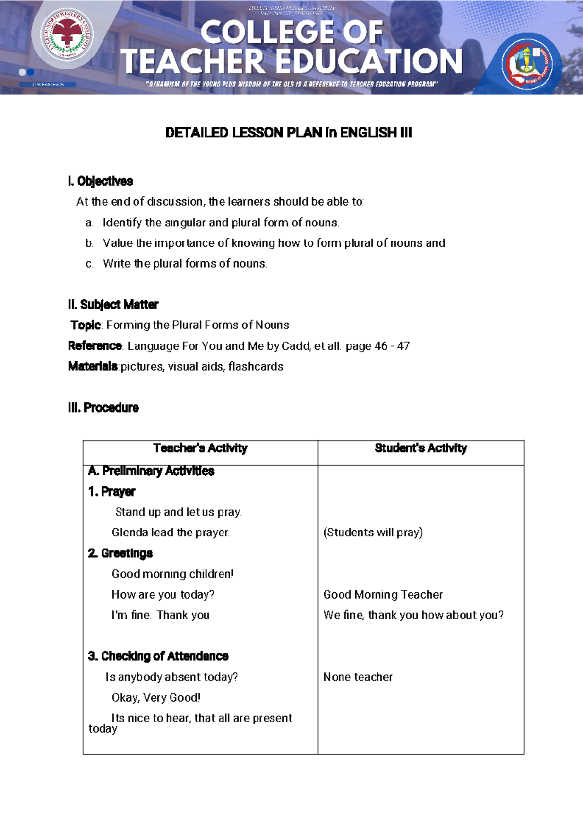 Detailed Lesson in English - DETAILED LESSON PLAN in ENGLISH III I ...