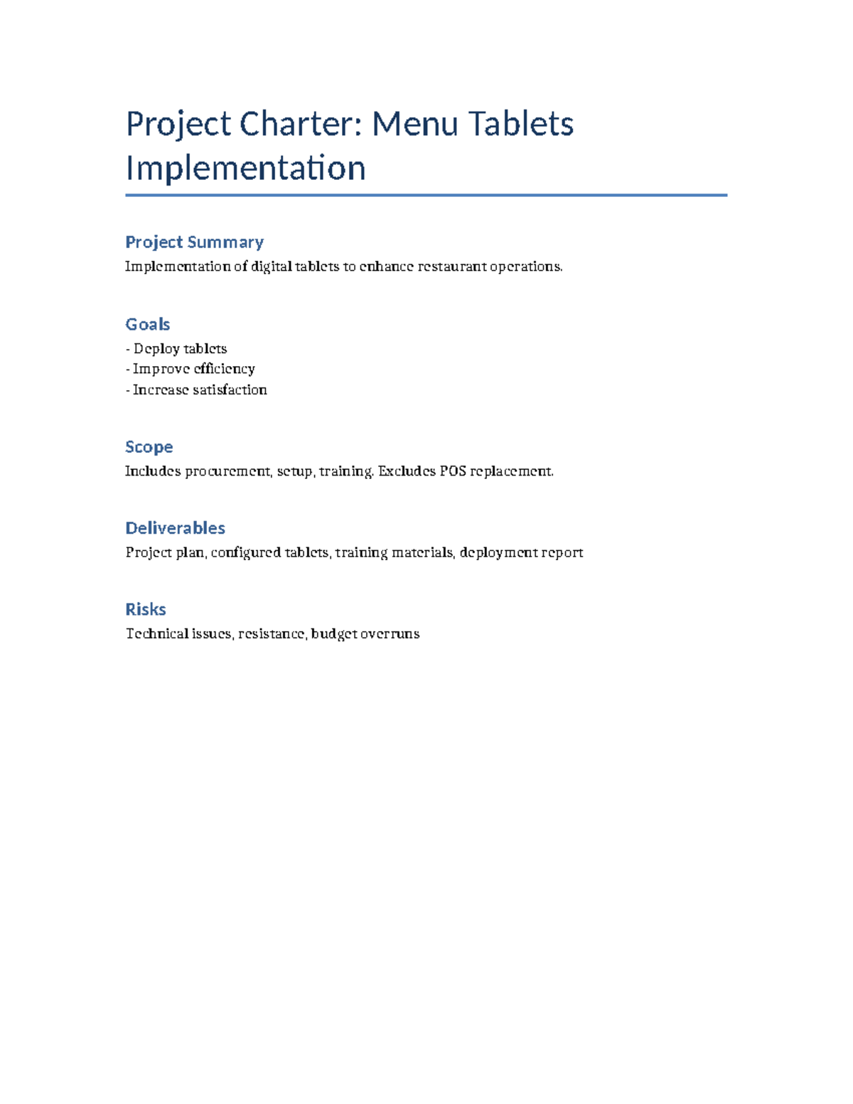 Project charter - stuff - ENG-101-OL-6-19 - Project Charter: Menu ...