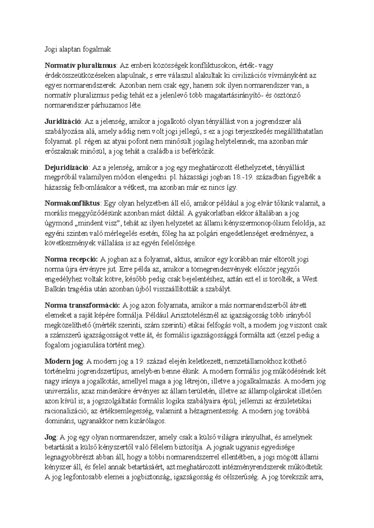 Jogi Alaptan Fogalmak: Normatív Pluralizmus és Jogértelmezés - Studocu