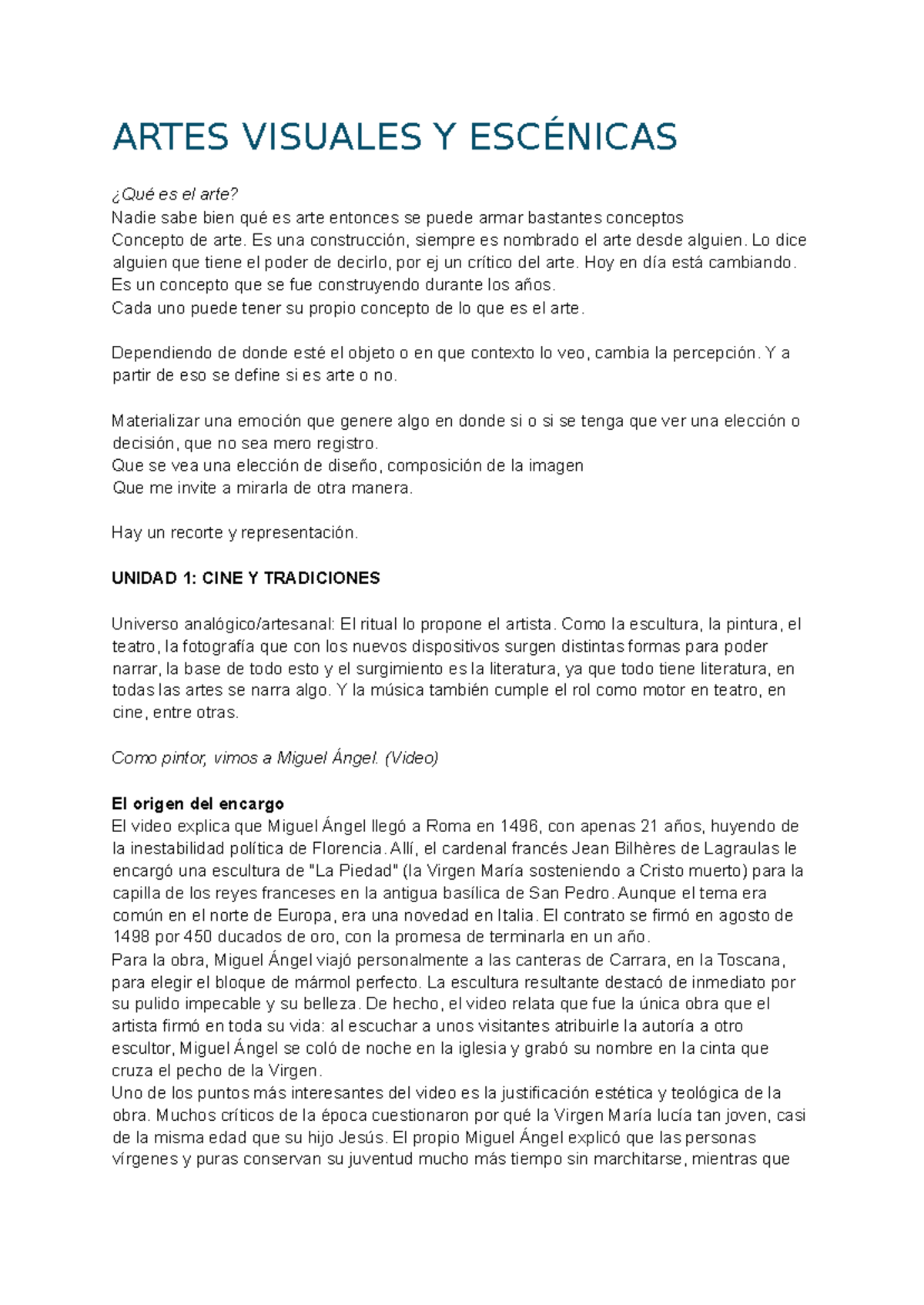 Parcial 1: Artes Visuales y Escénicas - Conceptos y Perspectivas - Studocu