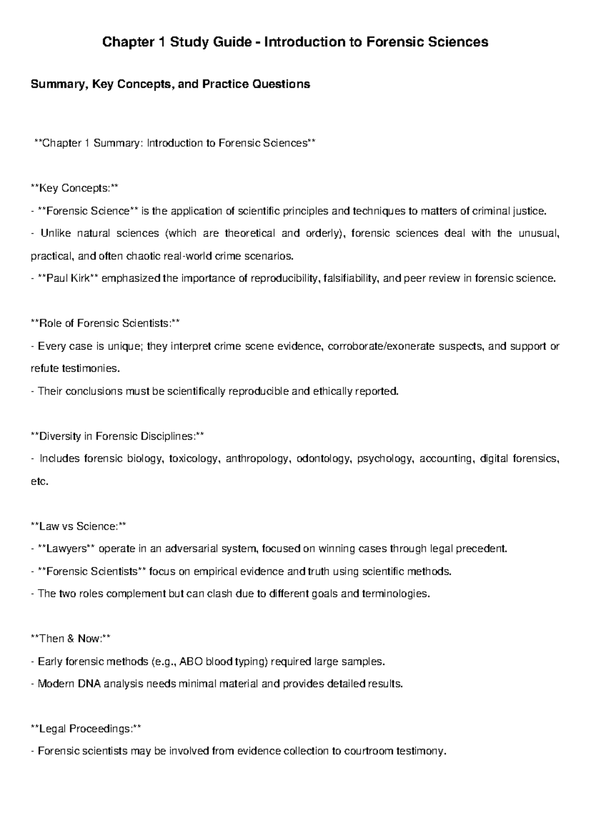 Chapter 1 Study Guide Forensic Science Clean - Chapter 1 Study Guide ...