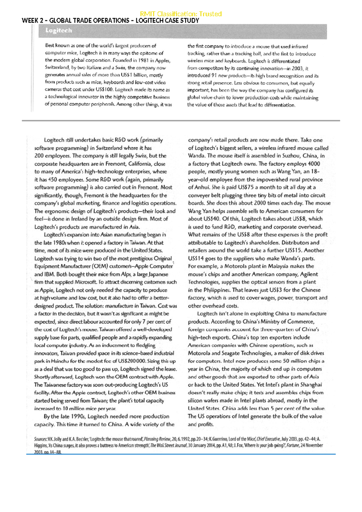 WEEK 2 - Logitech Global Trade Operations Case Study V2 2023-1 - Studocu