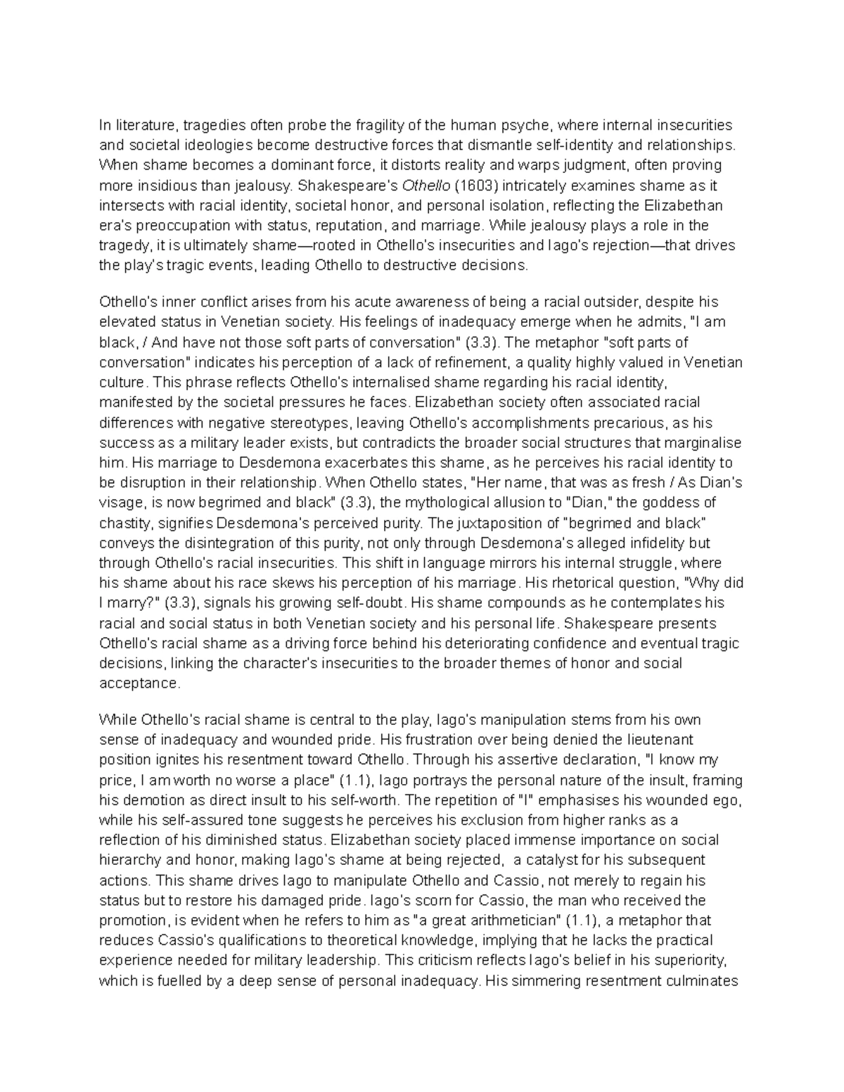 Essay Structure (TEEL) on Racial Prejudice in Othello (ENG101) - Studocu
