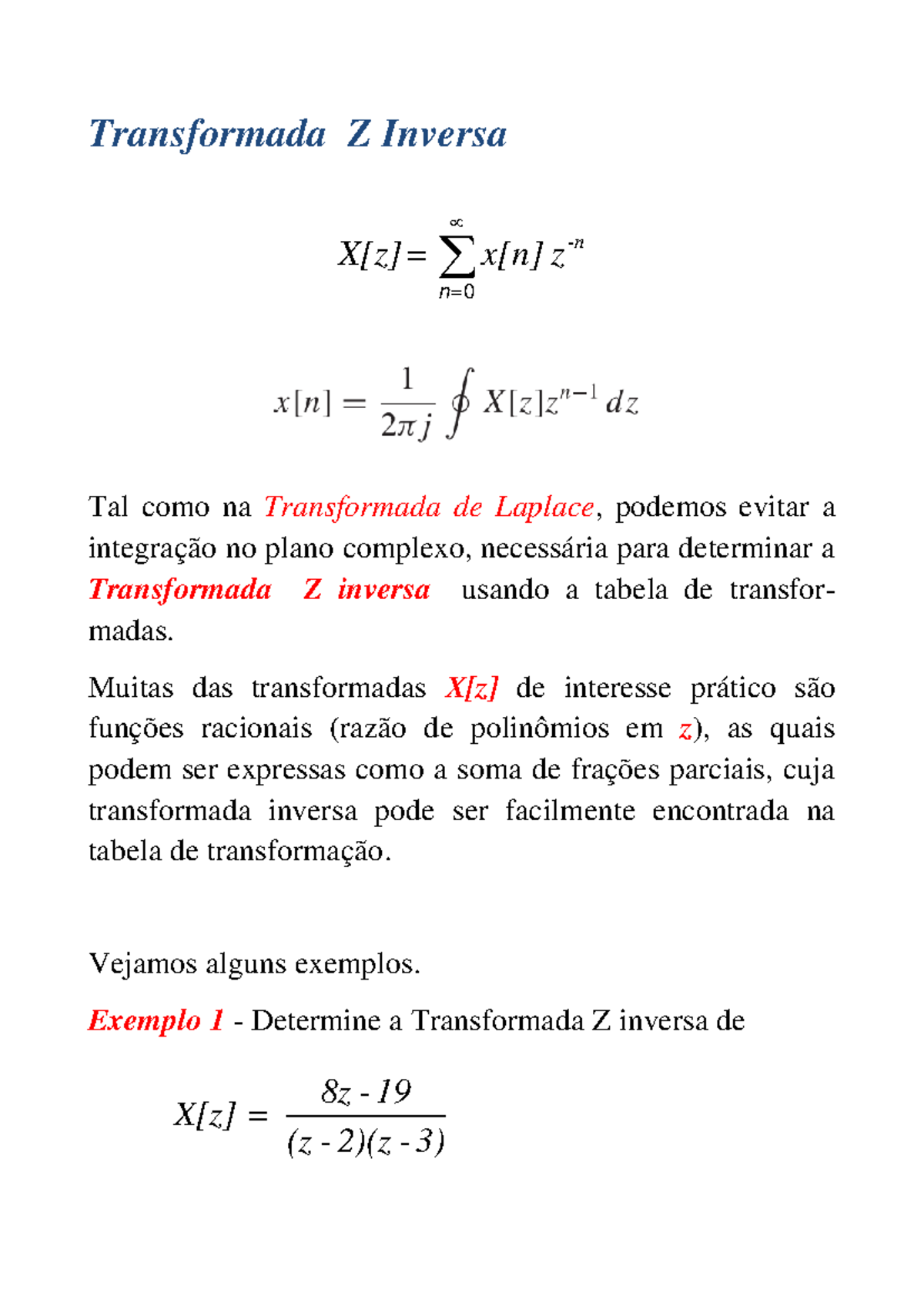 Transformada Z Inversa: Exemplos e Propriedades - Curso 3 - Studocu
