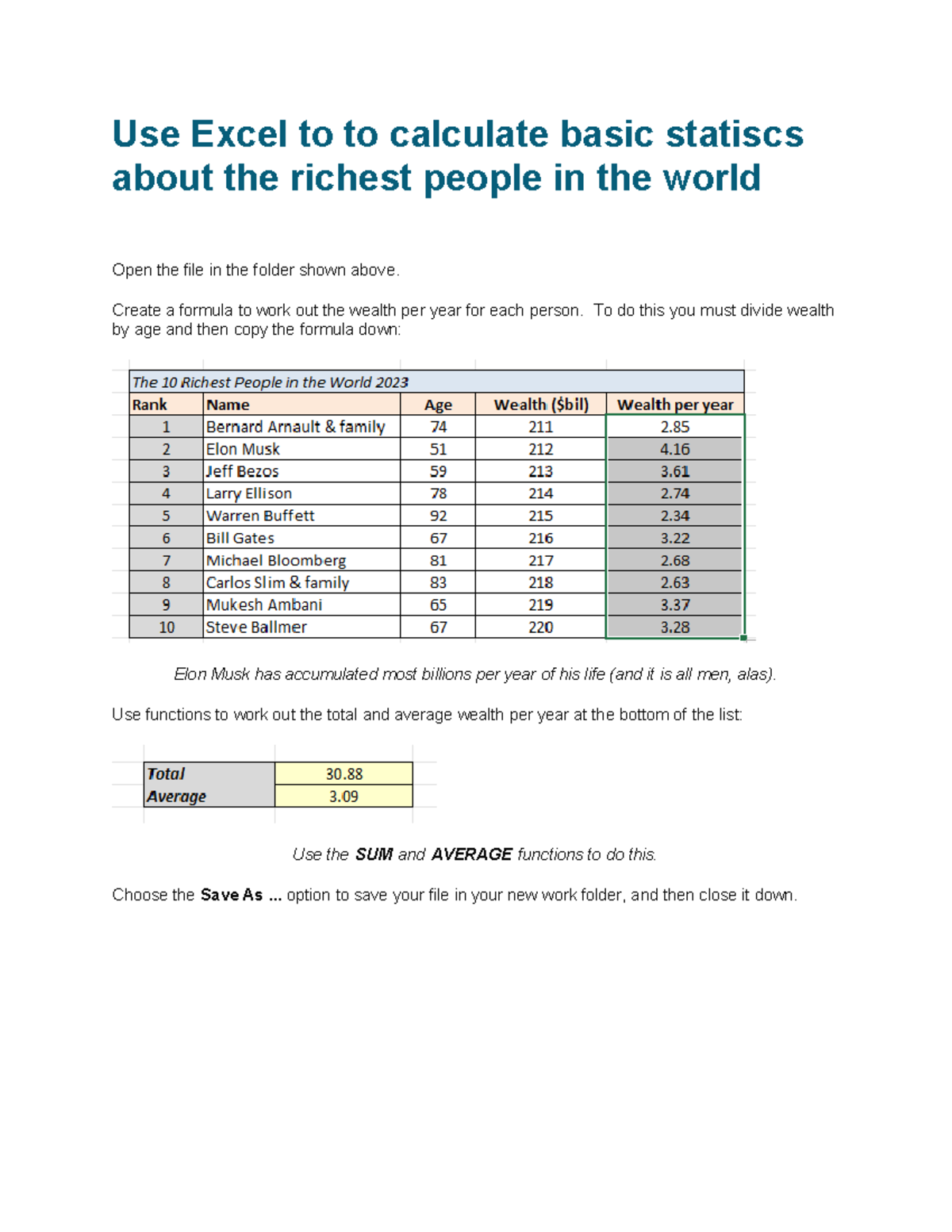 Excel Exercises: Basic Formulae and Statistics Analysis Guide - Studocu