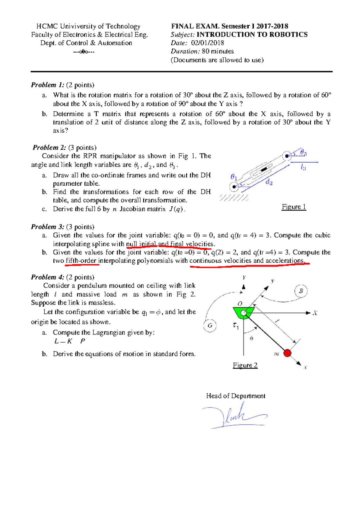 1718 - S1 - Final Exam Solutions for Introduction to Robotics - Studocu