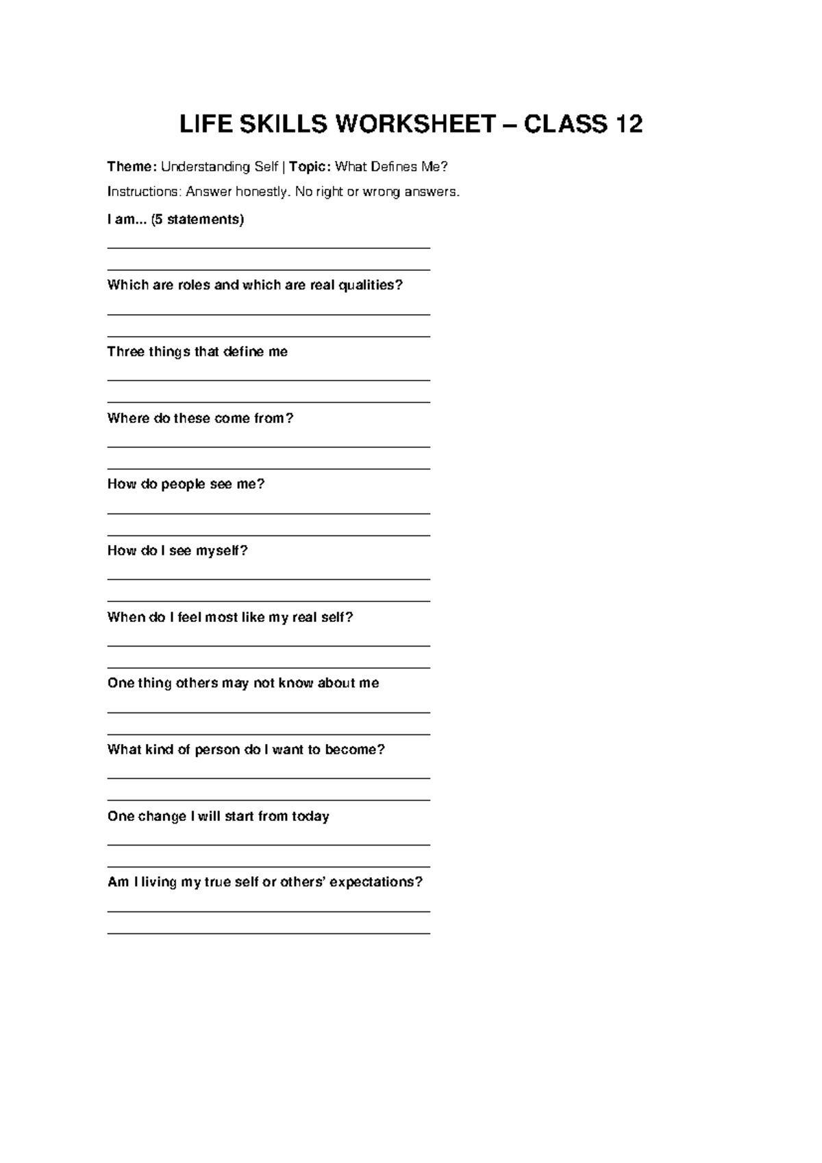 Class 12 Life Skills May Week 1 e - LIFE SKILLS WORKSHEET – CLASS 12 ...