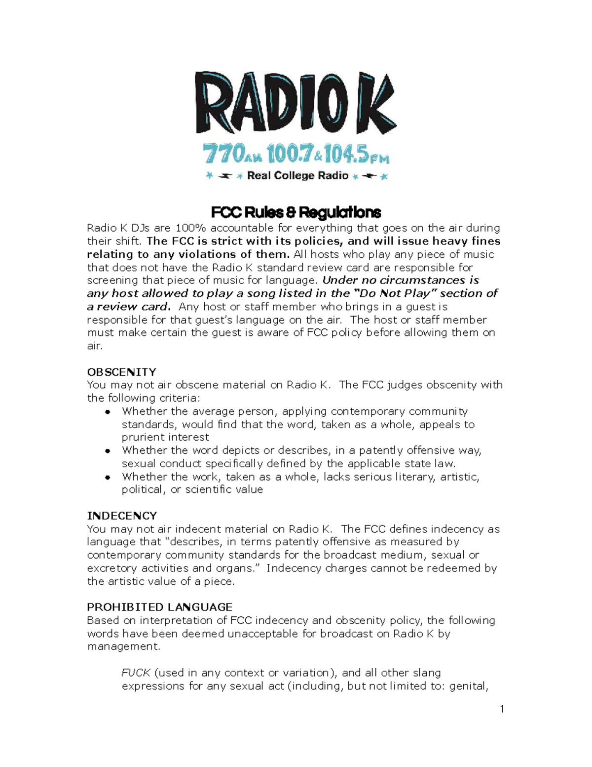 FCC Guidelines for Radio K DJs: Rules & Regulations - Studocu