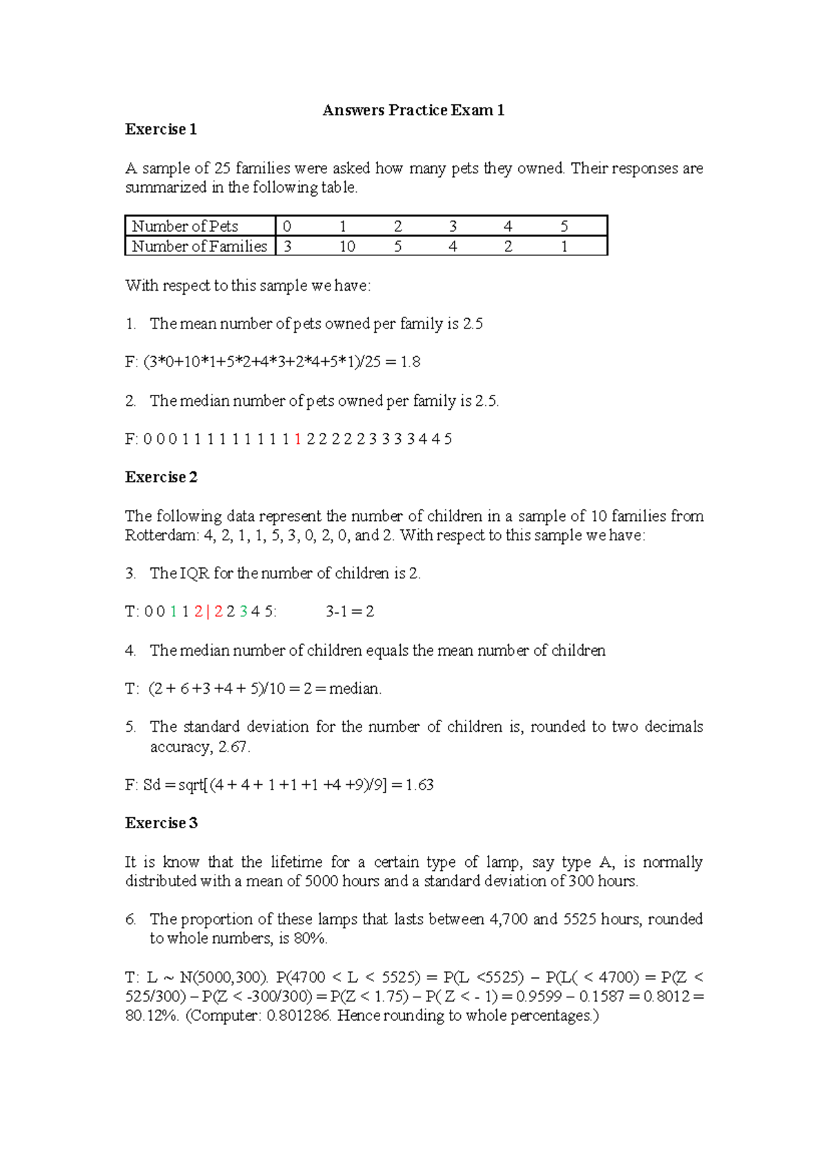 Practice Exam 1 Solutions for Statistics Course: Detailed Answers ...