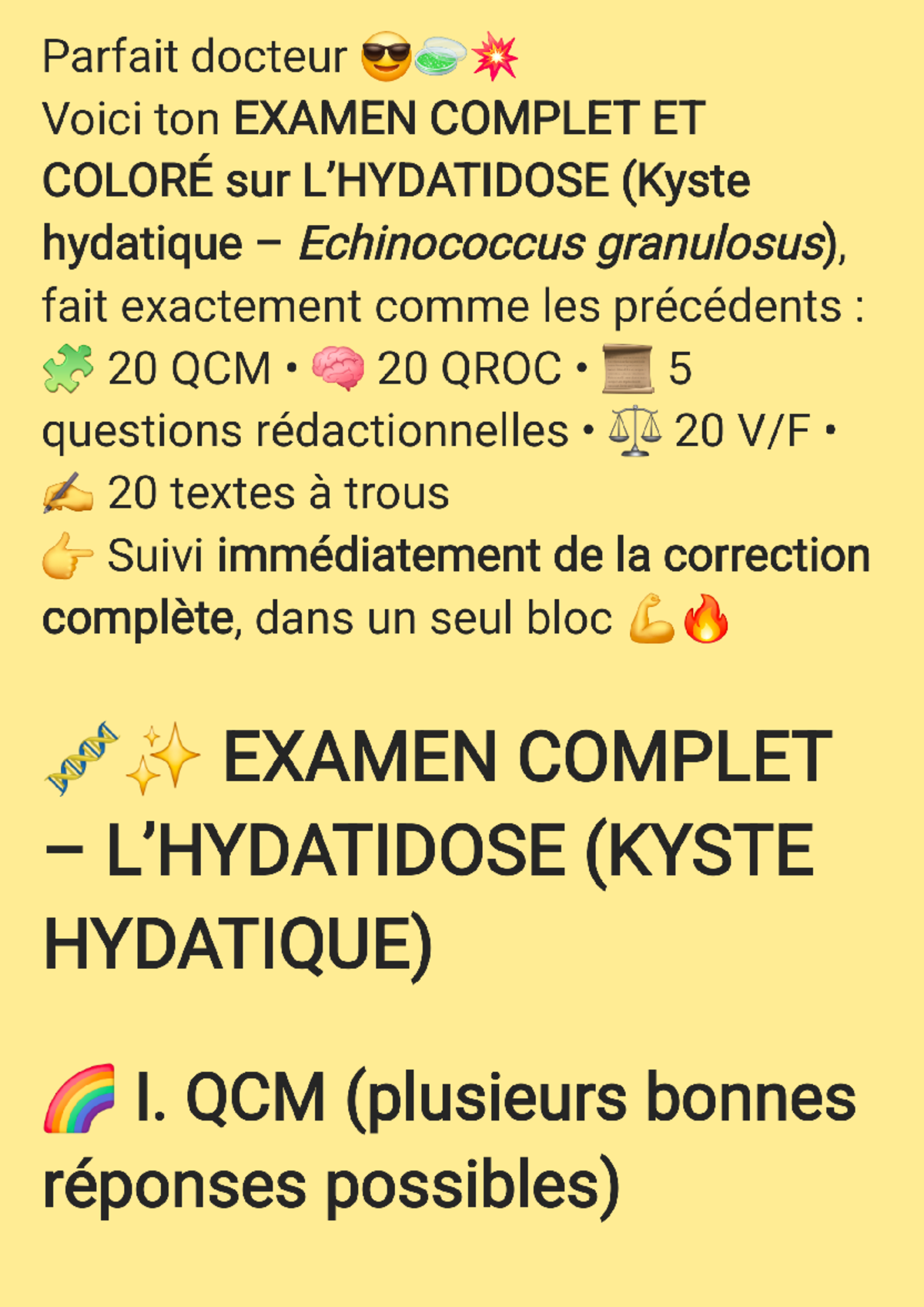 Kyste Hydatique - EXAMEN COMPLET (9) avec QCM, QROC et Corrigés - Studocu
