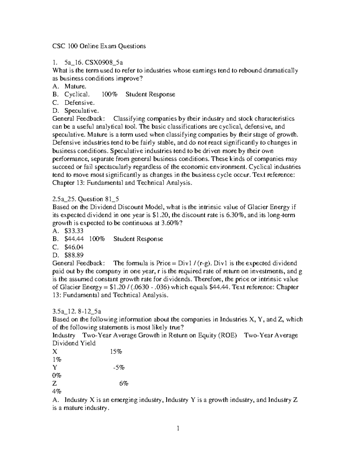 CSC 100 Online Exam Questions: Fundamental Analysis Insights - Studocu