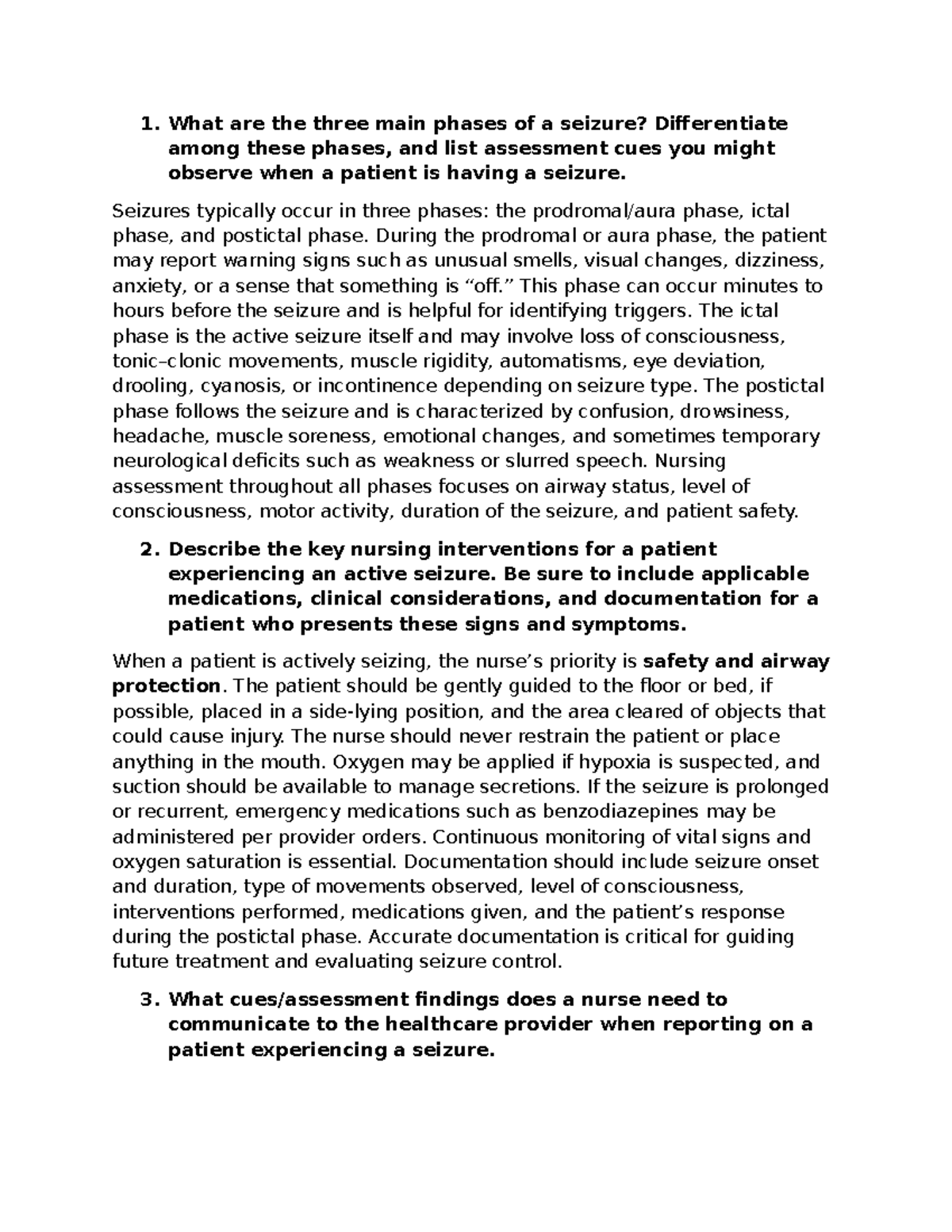 C.M. Prework: Understanding Seizure Phases & Nursing Interventions ...