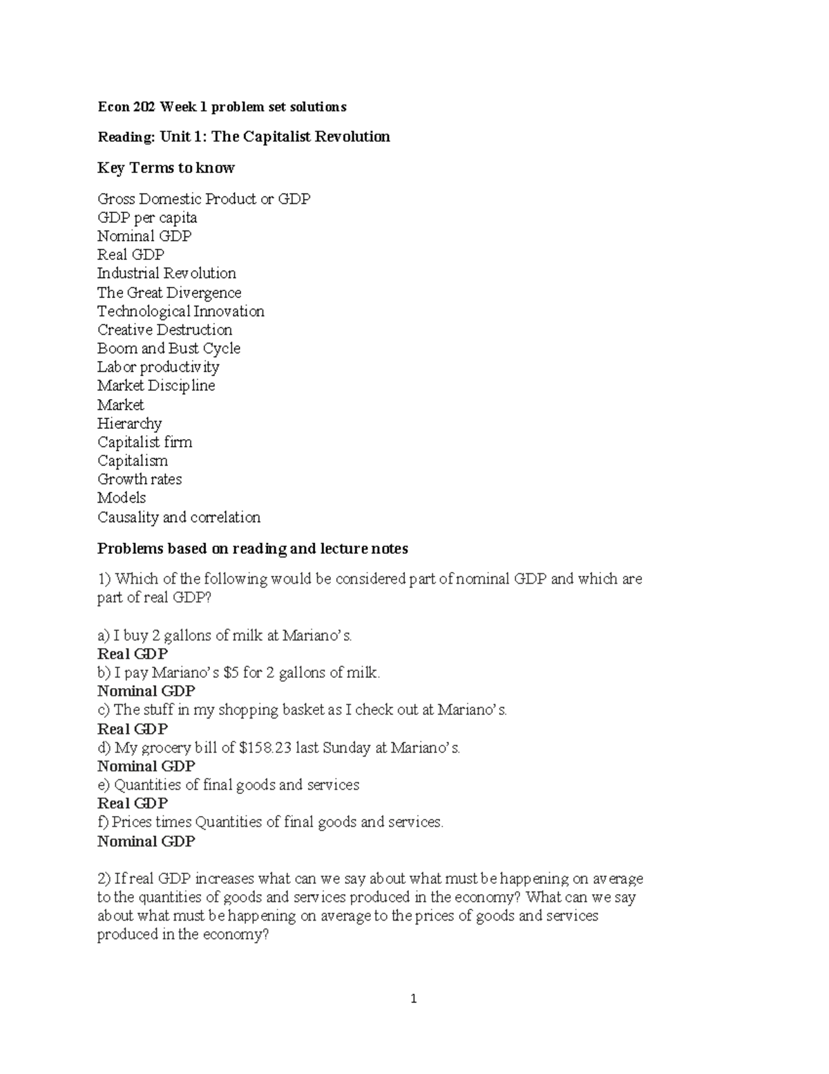 Econ 202 - Unit 1: The Capitalist Revolution - Week 1 Problem Set ...