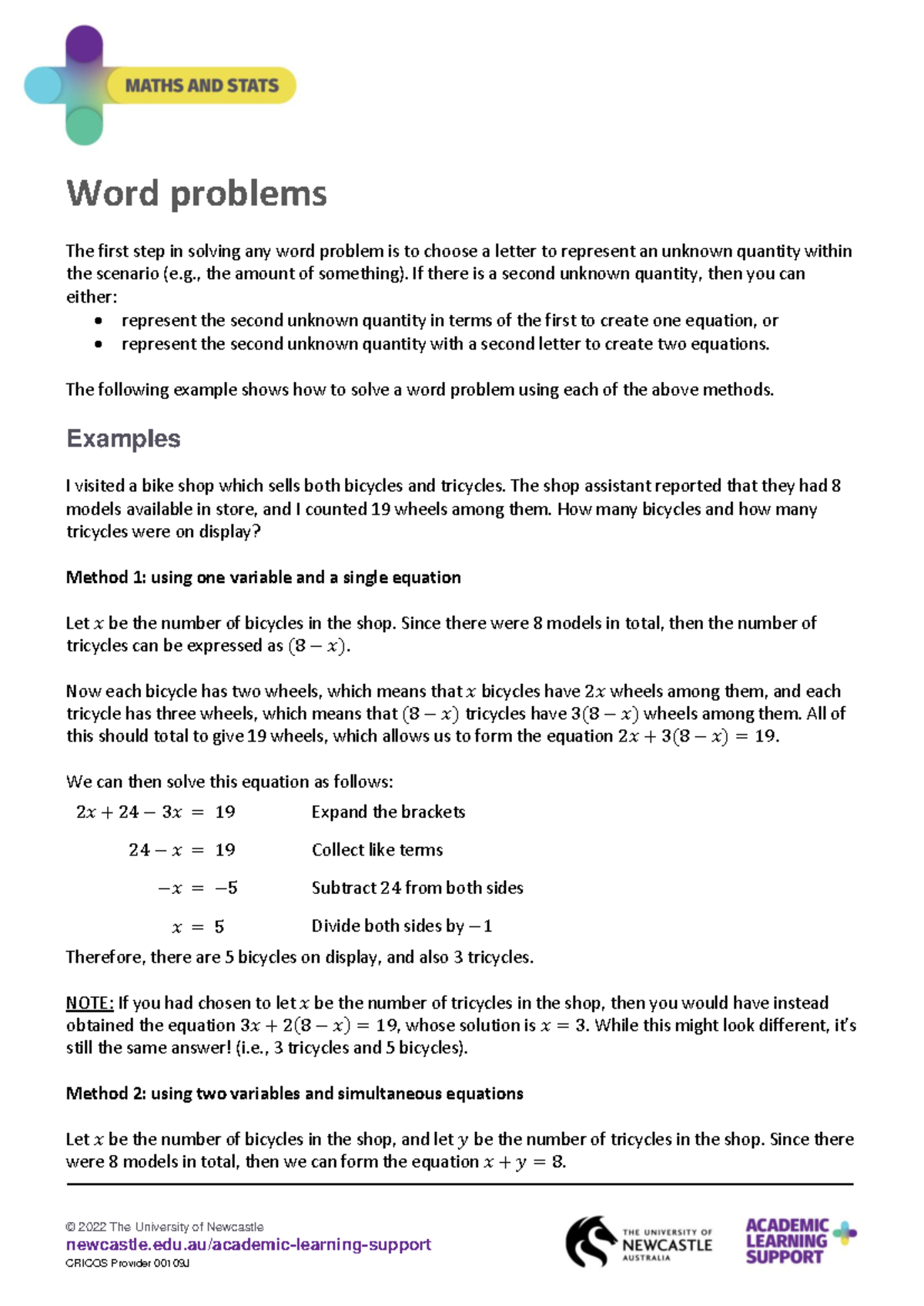 Algebra Techniques for Solving Word Problems (MATH101) - Studocu