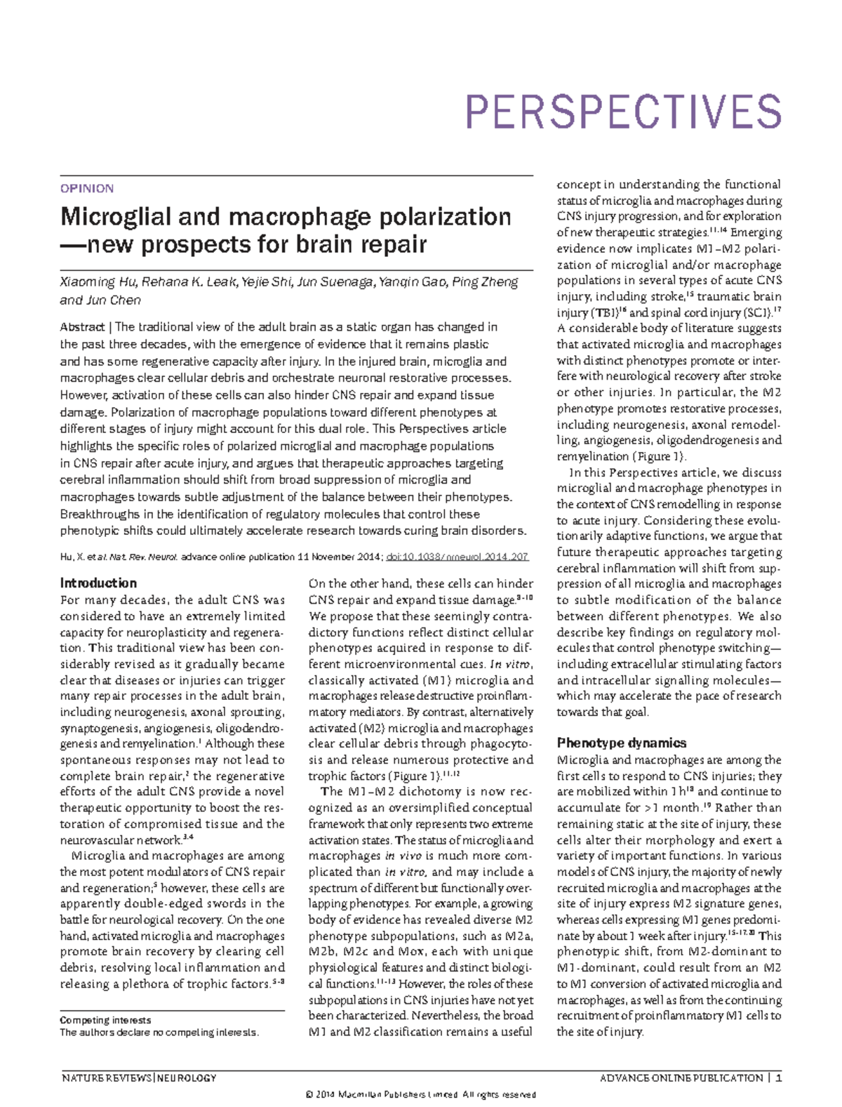 PERSPECTIVES OPINION: Microglial and Macrophage Polarization in CNS ...