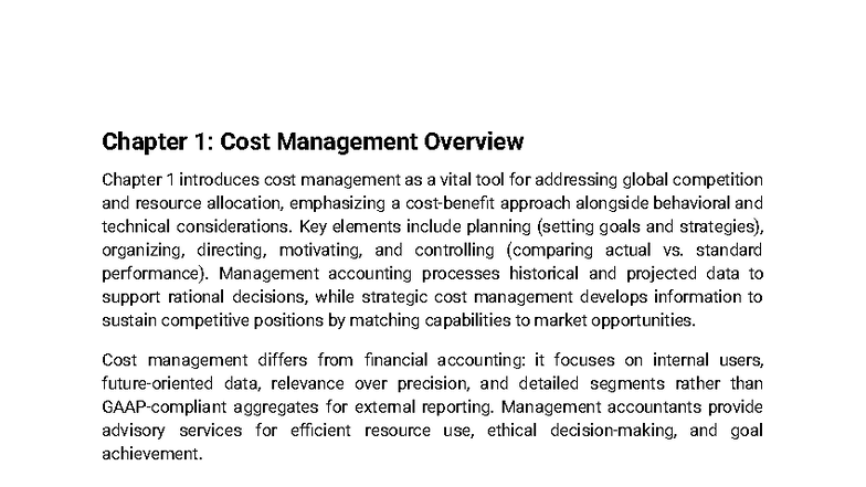 Strat COST Intro: Overview of Cost Management Principles - Studocu