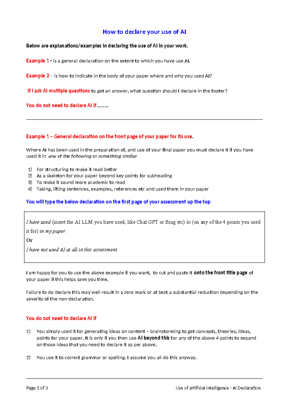 AI Declaration Guidelines for Academic Papers - Studocu