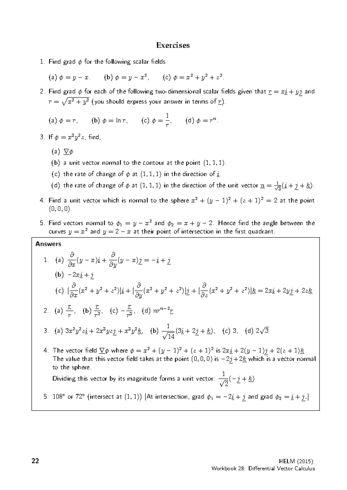 HELM 2015: Gradient of Scalar Fields Exercises - Studocu