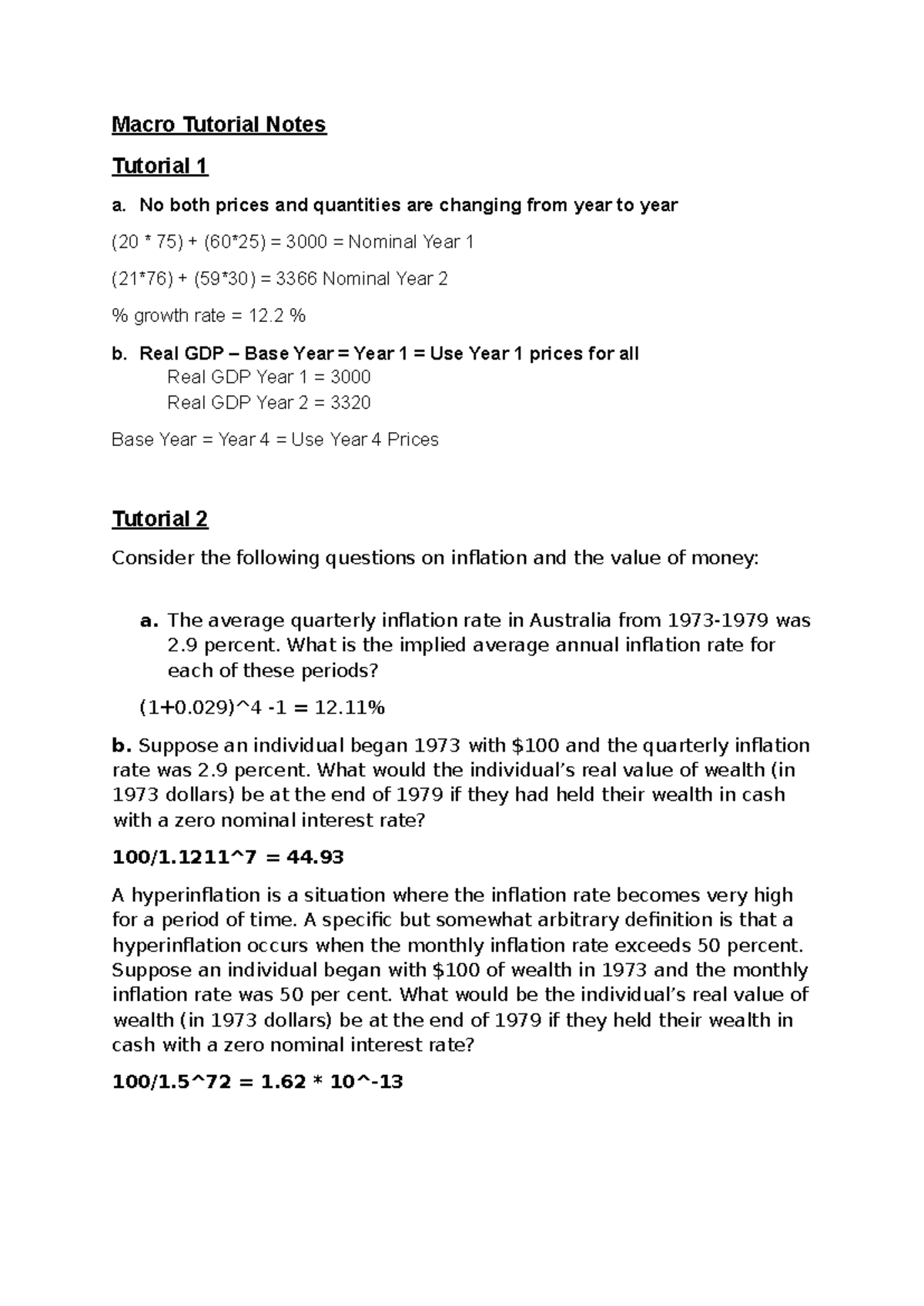 Macro Econ Tutorial Notes: GDP & Inflation Analysis - Studocu