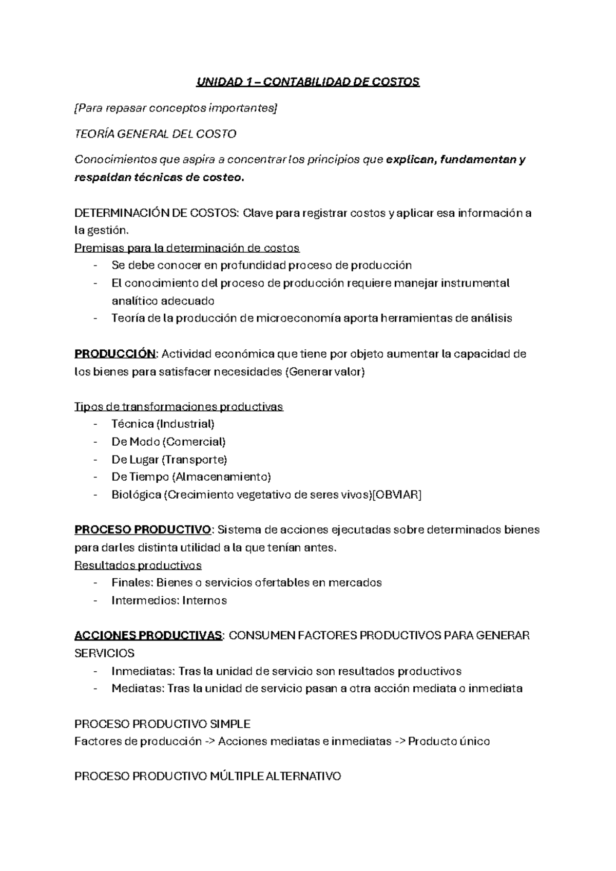 UNIDAD 1 - TEORÍA DE CONTABILIDAD DE COSTOS Y GASTOS - Studocu