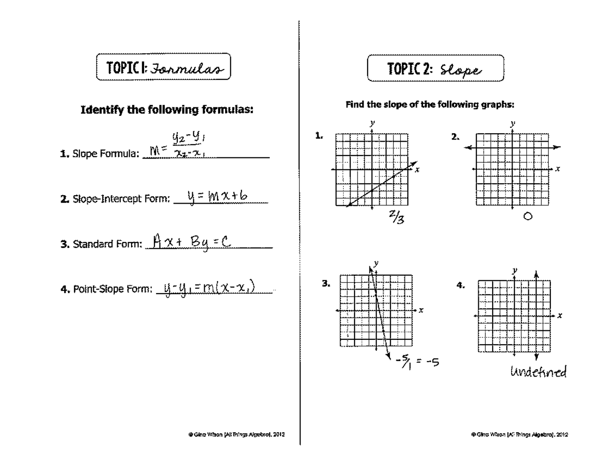 Slope Formula Worksheet With Answers