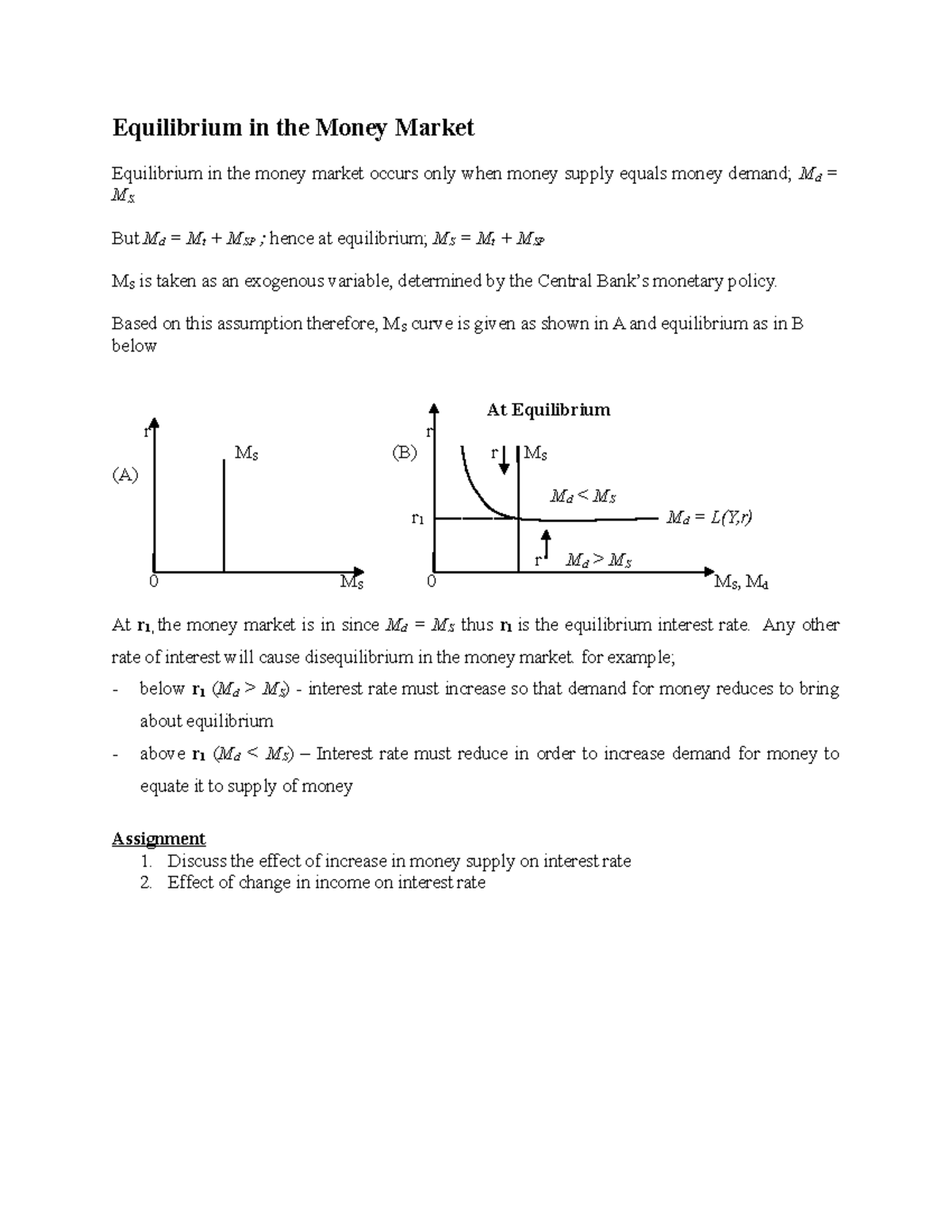 Equilibrium in Money Market and Inflation Analysis - ECON123 Notes ...