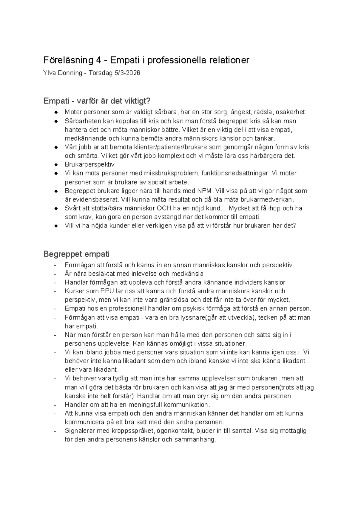 Föreläsning 4: Empati i Professionella Relationer och Krisförståelse ...