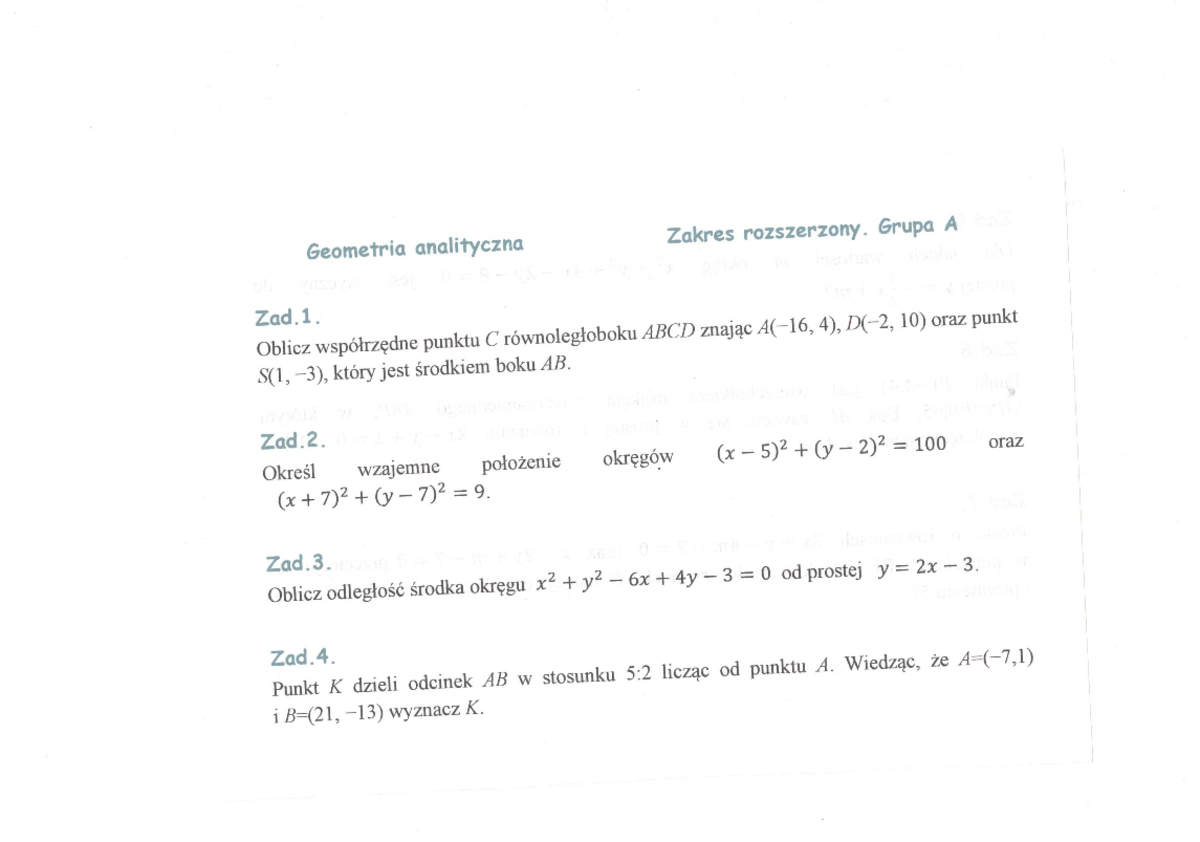 Wsip Sprawdzian 7 Geometria Analityczna 2 Liceum www.studocu.com