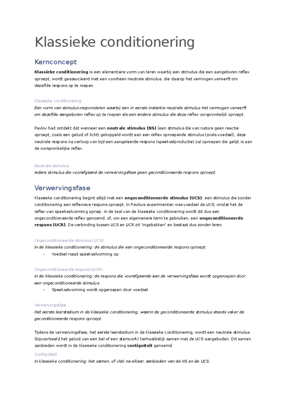 Klassieke Conditionering (H4) Samenvatting en Kernconcepten - Studeersnel