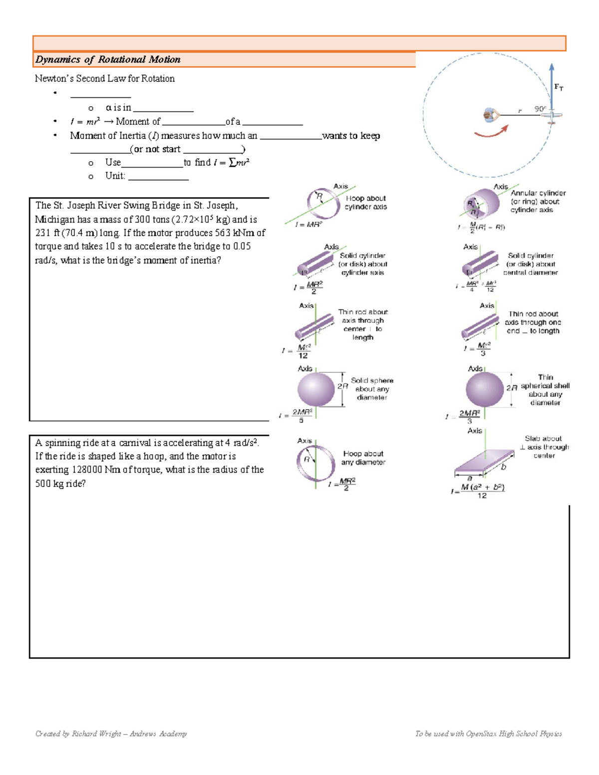 HSPhysics 03-05 Final Exam Notes on Moment of Inertia and Rotation ...