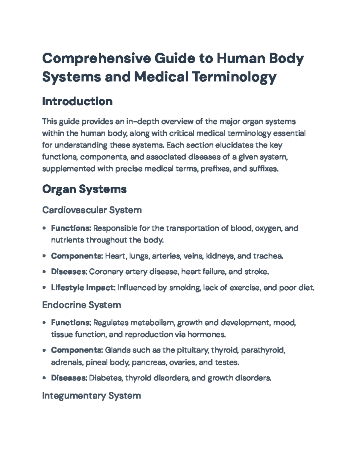 Comprehensive Overview of Human Body Systems and Medical Terminology ...