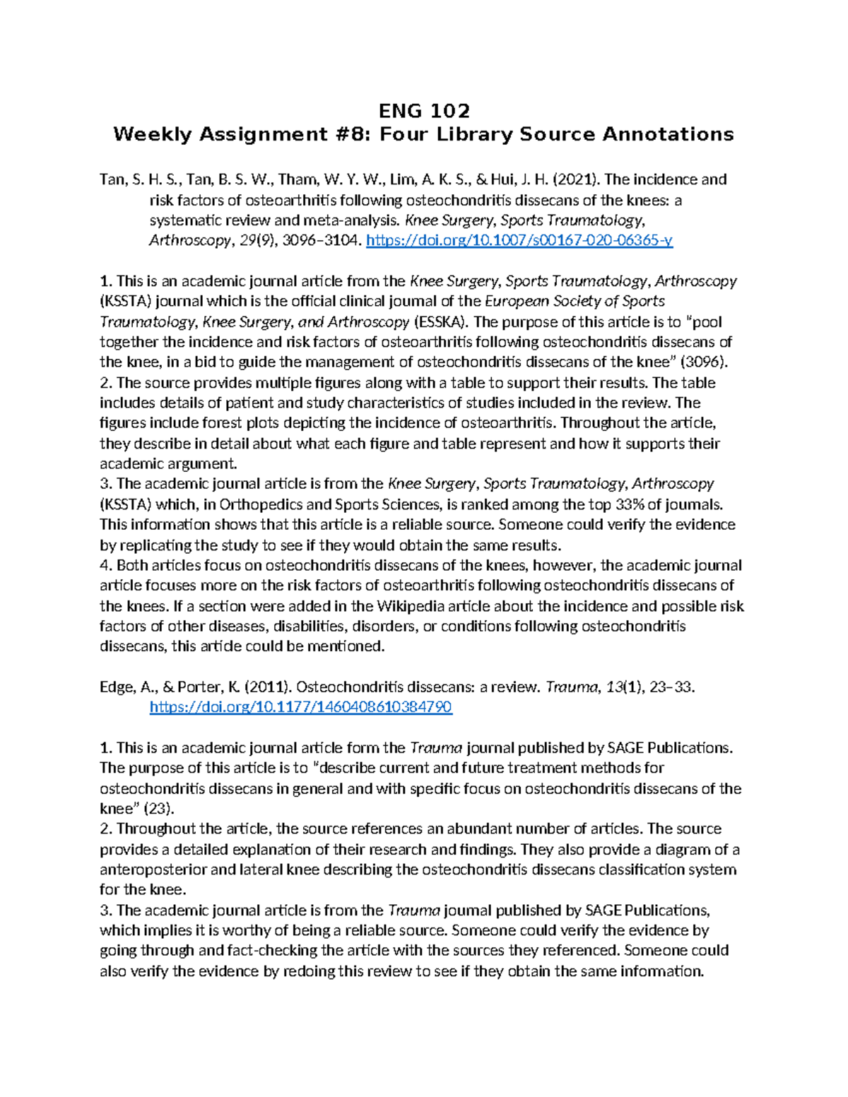 ENG 102: Assignment #8 - Annotations of Four Library Sources - Studocu