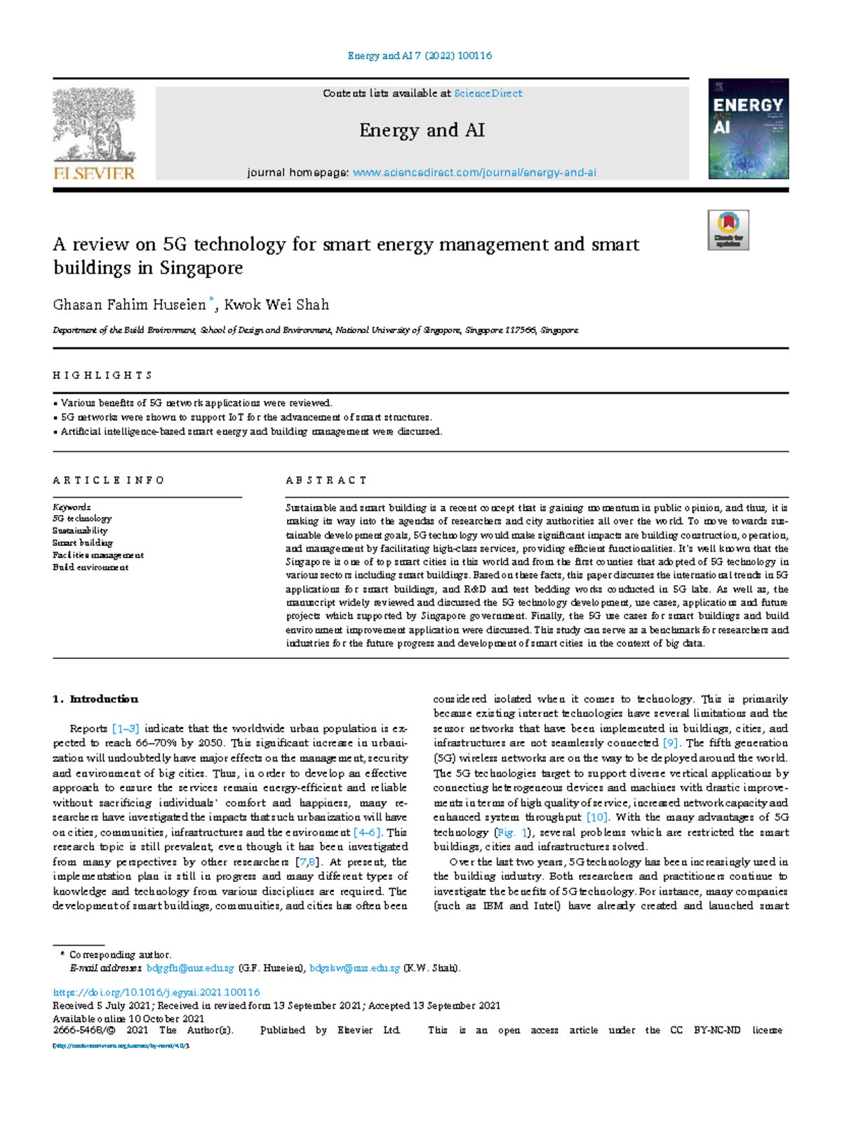5G Technology for Smart Energy Management in Singapore: A Review - Studocu