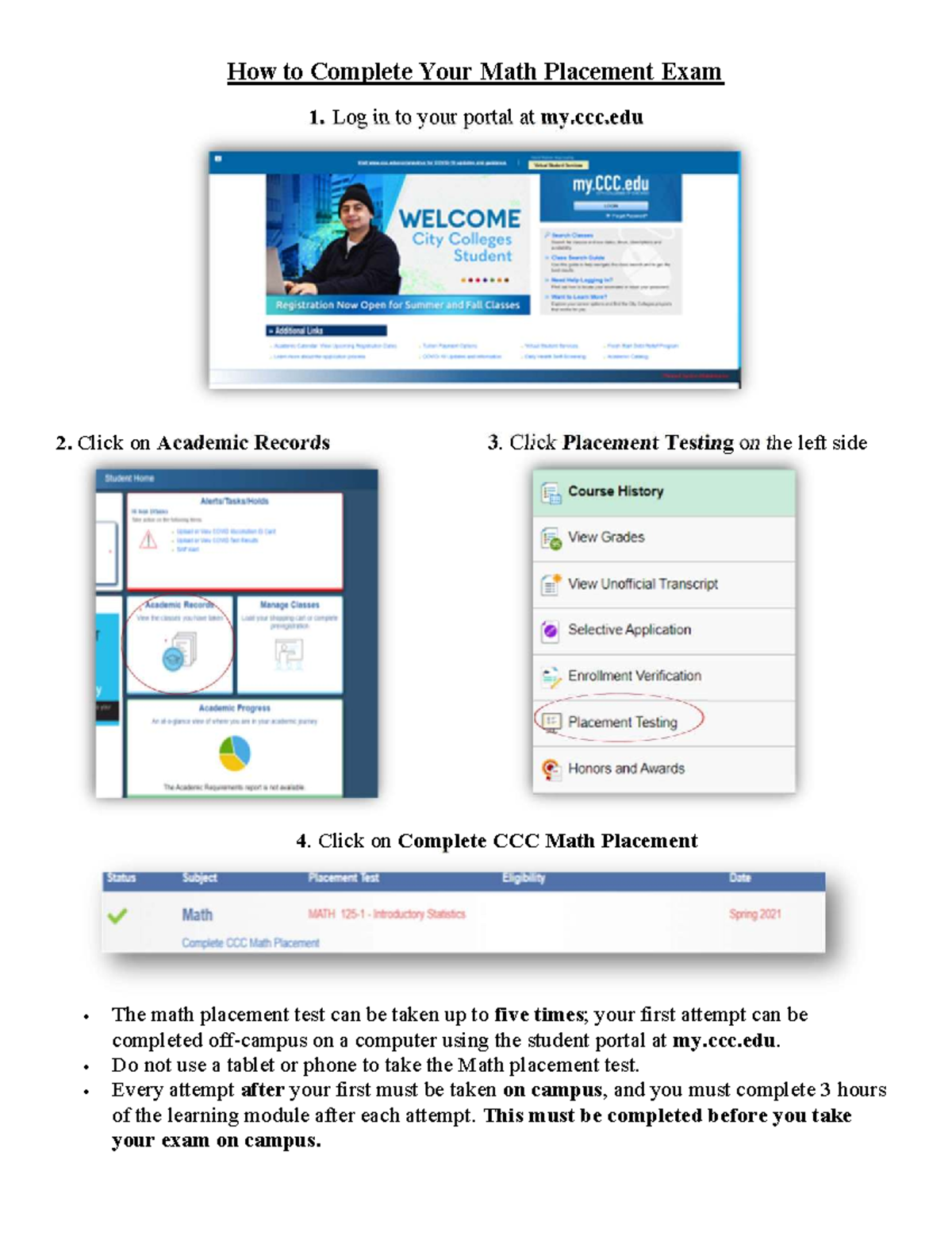 Math Placement Exam Guide: Steps to Complete (Testing) - Studocu