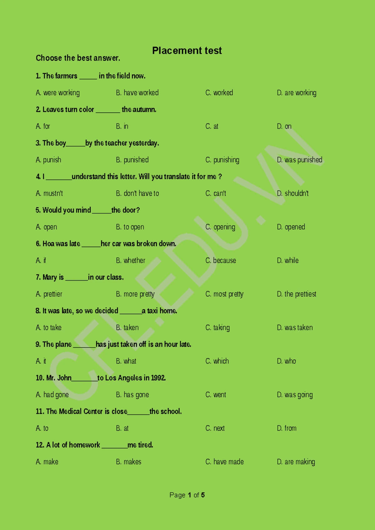 English TEST - Pronunciation and Sentence Completion Exercises - Studocu