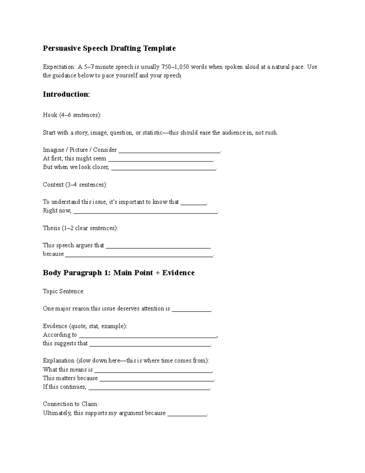 Speech Drafting Template for Persuasive Speeches - Studocu