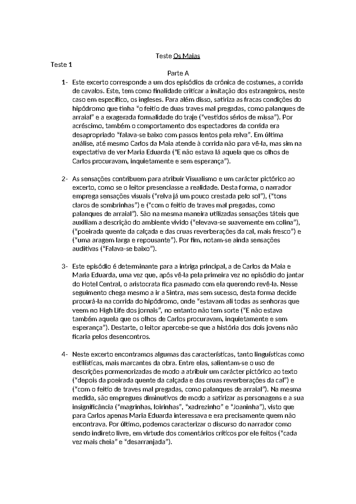 Teste 1 - Análise do Excerto de 